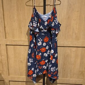 (J57) Rosegal Navy Floral Midi Dress Sz XL off Shoulder Sexy Look